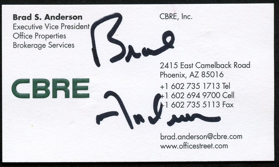 Brad S Anderson signed autograph Executive VP CBRE Business Card BC706