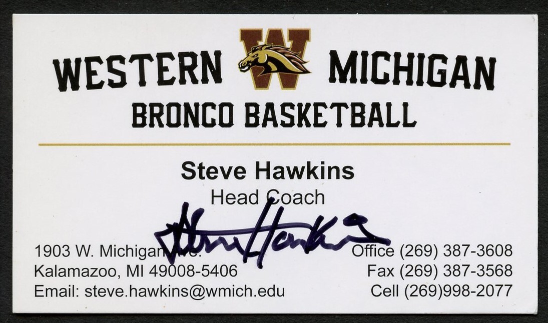 Steve Hawkins signed autograph Head Coach Western Michigan Business Card BC737