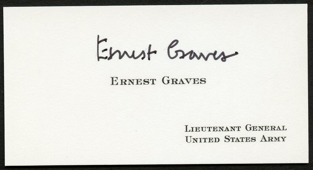Ernest Graves signed autograph Lieutenant General US Army Business Card BC715