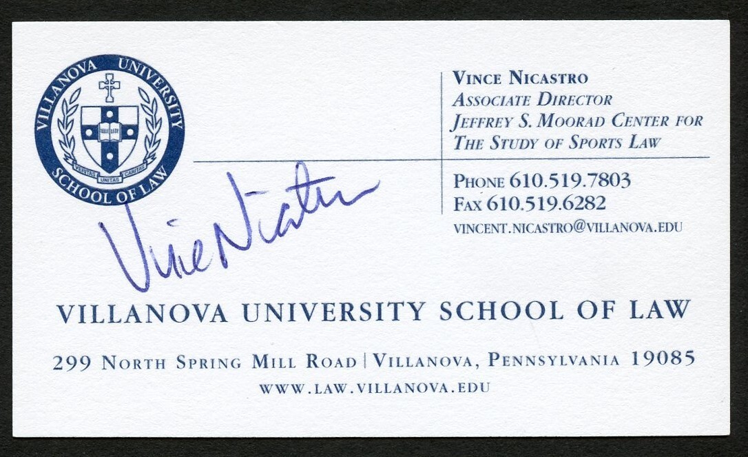 Vince Nicastro signed autograph Villanova University School Business Card BC709