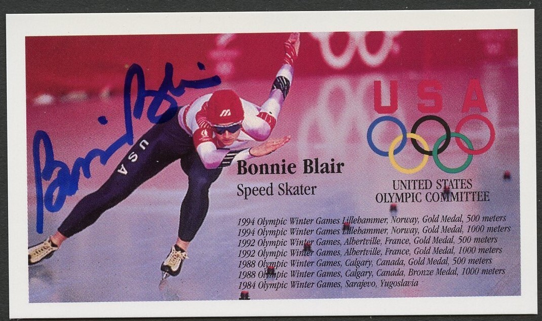 Bonnie Blair signed autograph Speed Skater US Olympics Business Card BC824