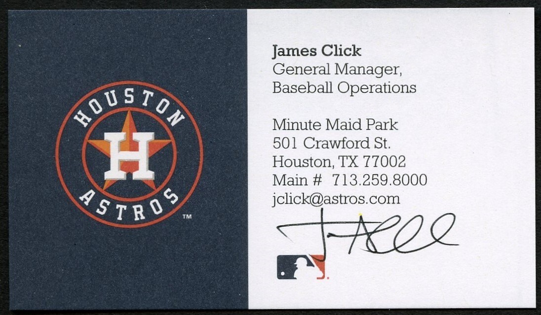 James Click signed autograph GM Baseball Houston Astros Business Card BC813
