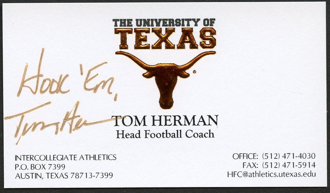 Tom Herman signed autograph Head Coach Texas University Business Card BC804