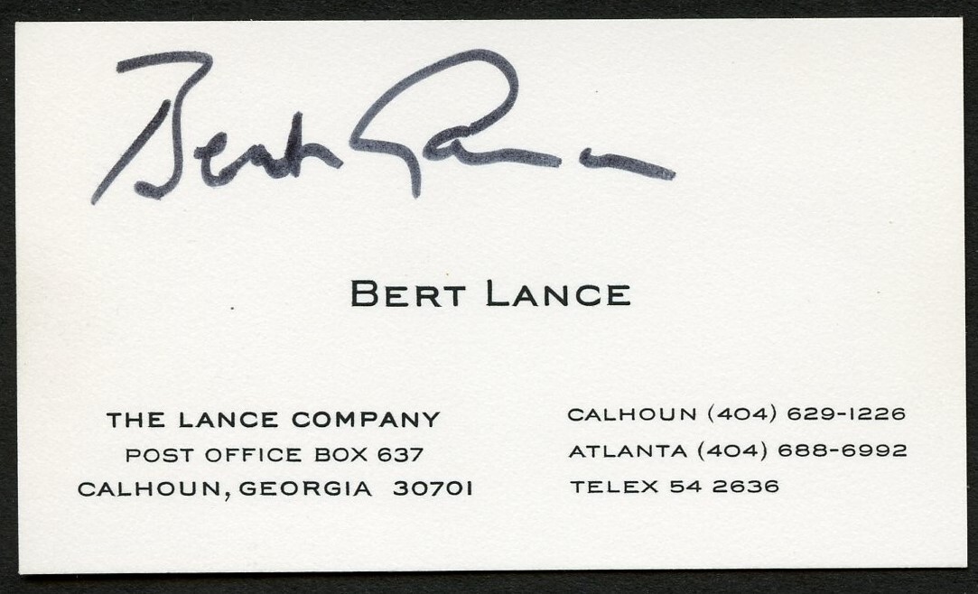 Bert Lance signed autograph auto The Lance Company Business Card BC835