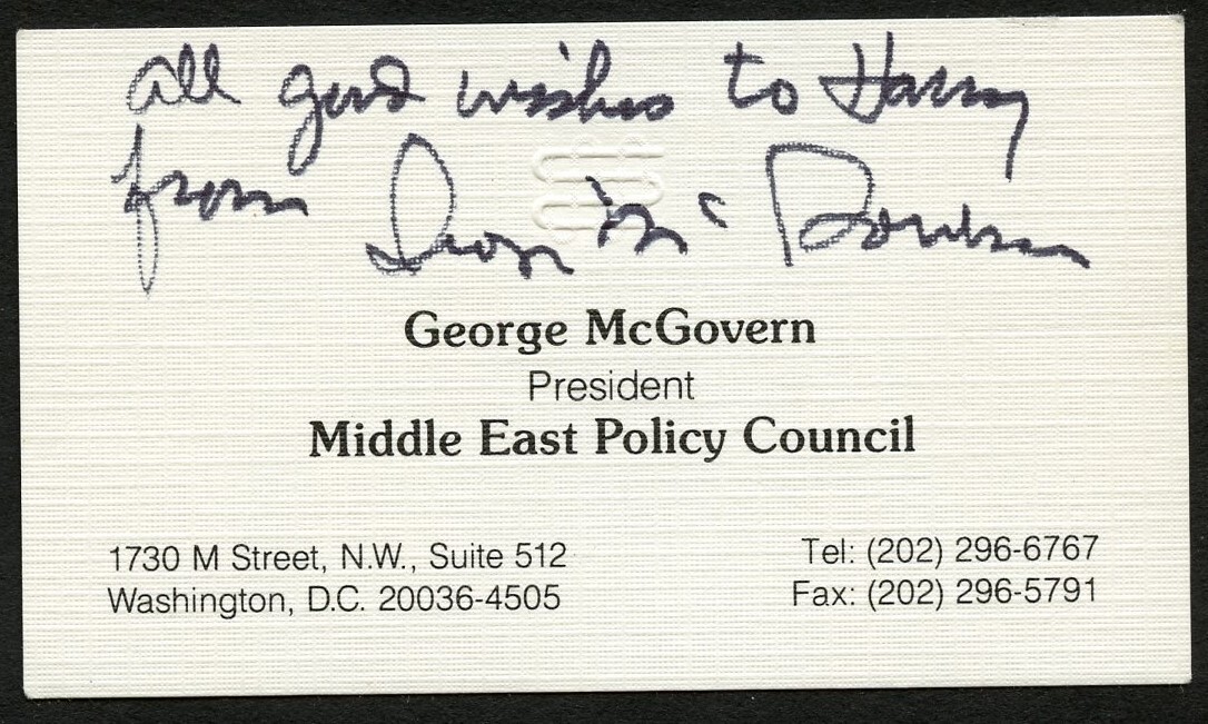 George McGovern signed autograph Middle East Policy Council Business Card BC836