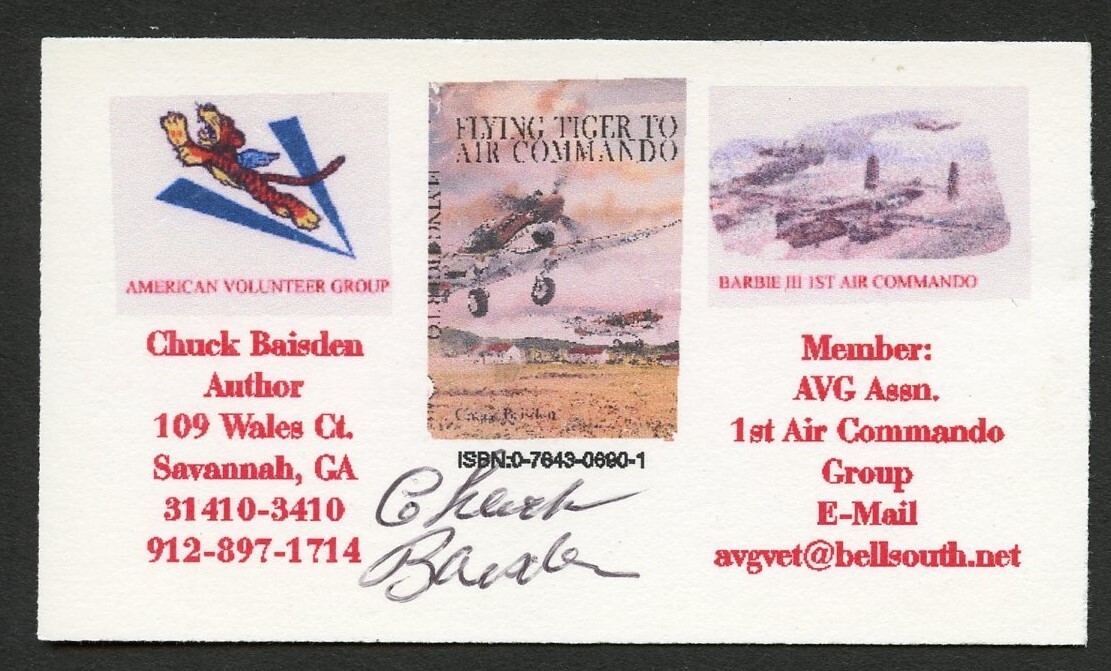Chuck Baisden signed autograph auto American Author Business Card BC758