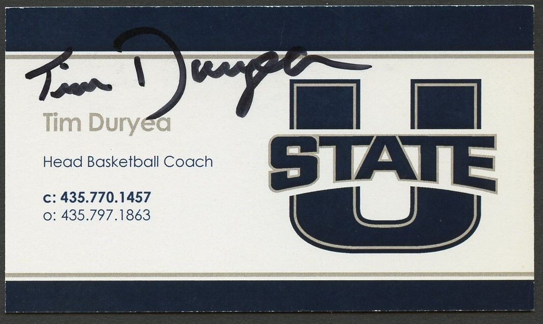 Tim Duryea signed autograph Basketball Coach Utah State Business Card BC799