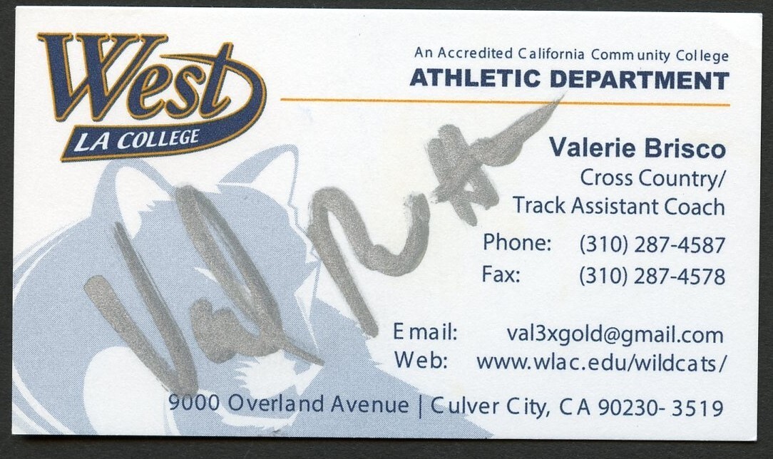 Valerie Brisco signed autograph Cross Country West College Business Card BC766