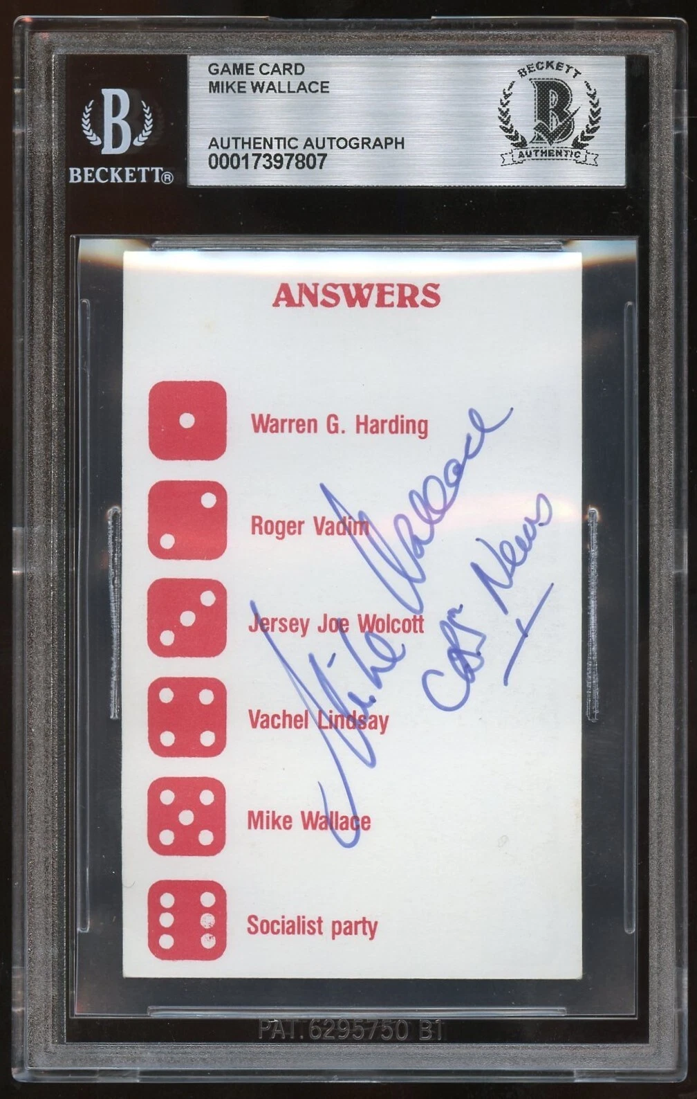 Mike Wallace d2012 signed autograph Game Show Host Actor Game Card BAS Slabbed