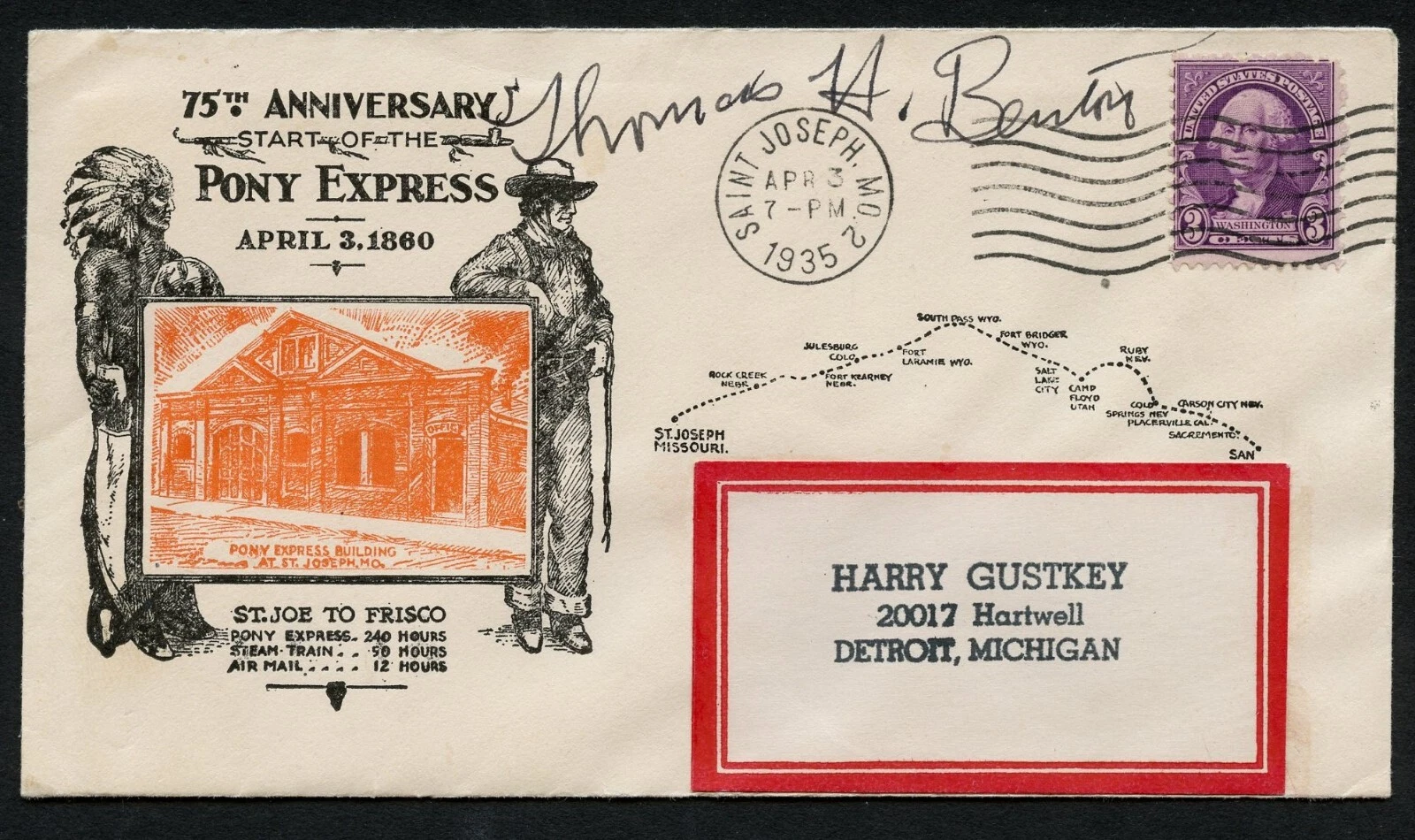 Thomas Hart Benton signed autograph Painter First Day Cover BAS Stickered