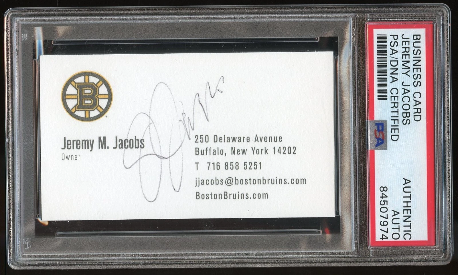 Jeremy Jacobs signed autograph Owner Boston Bruins Business Card PSA Slabbed