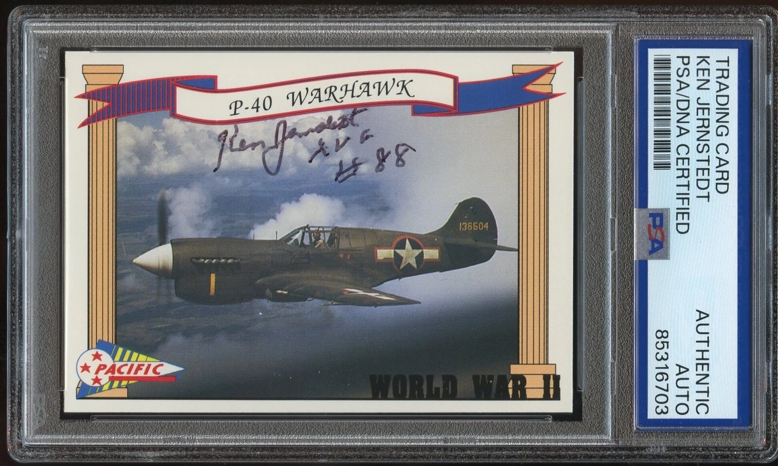 Ken Jernstedt d2013 signed autograph Flying Tigers AVG WWII Card PSA Slabbed