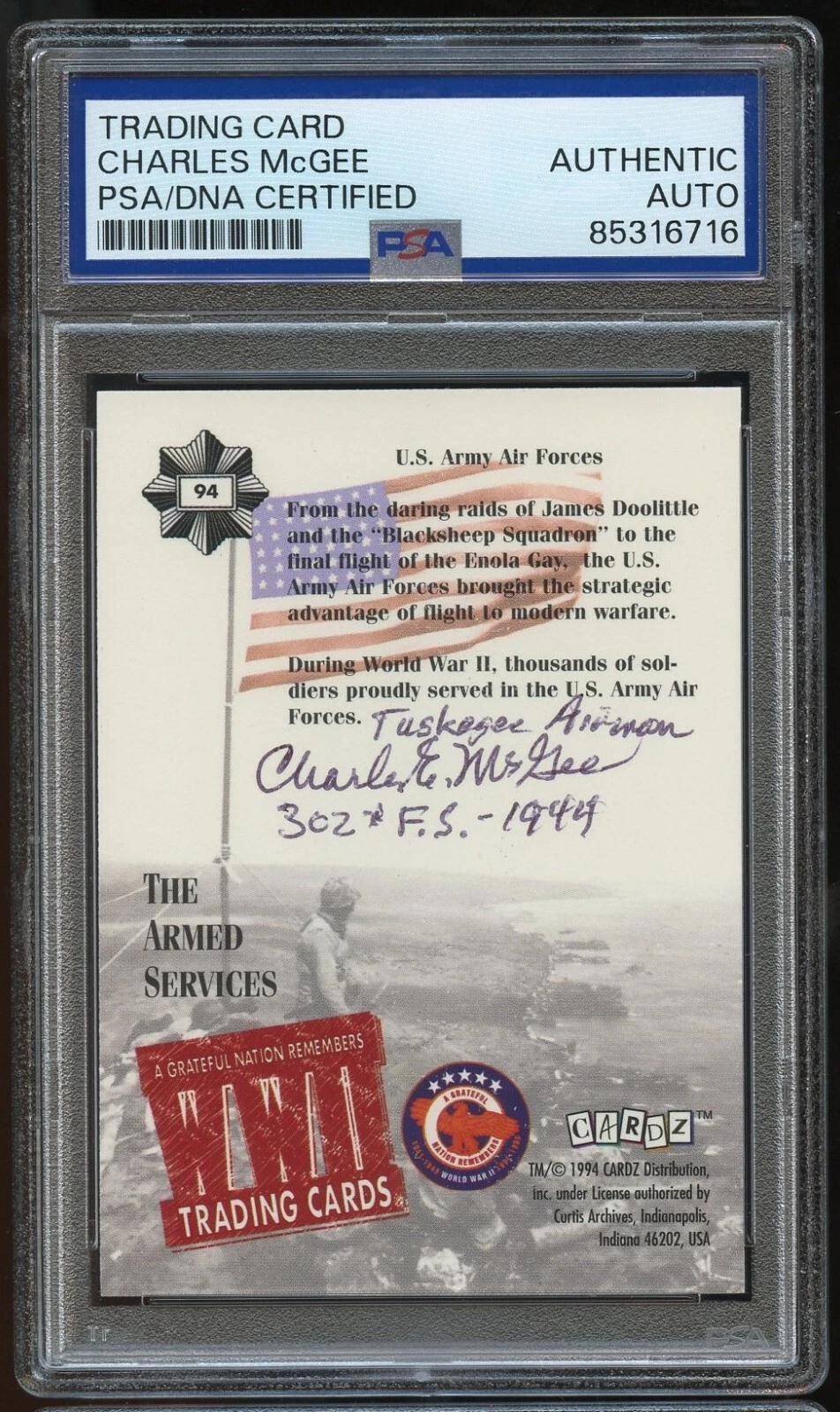Charles McGee signed autograph auto Flying Tuskegee Airmen WWII Card PSA Slabbed
