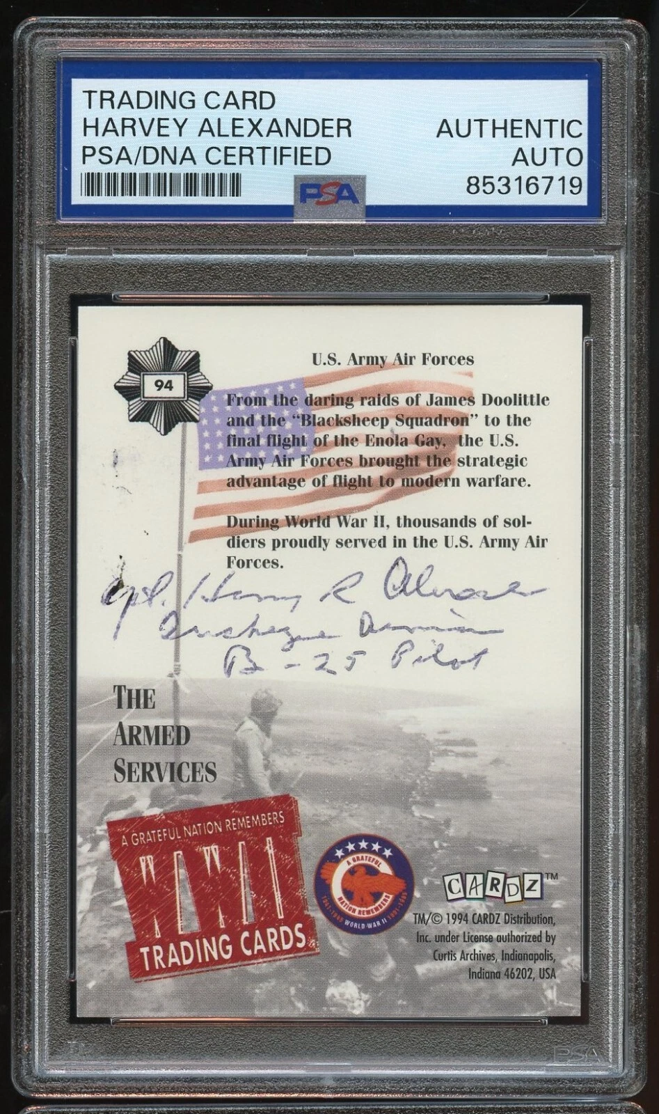 Harvey Alexander signed autograph 11th Airborne Division ACE WWII Card PSA Slab