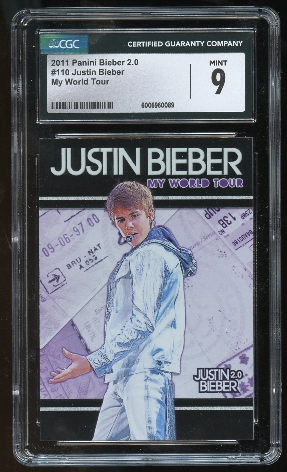 Justin Bieber #110 My World Tour 2011 Panini Bieber 2.0 CGC 9 Mint