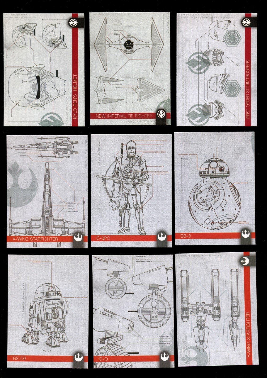 Star Wars Topps 2019 Journey to The Rise of Skywalker Schematics Card Set 1-10