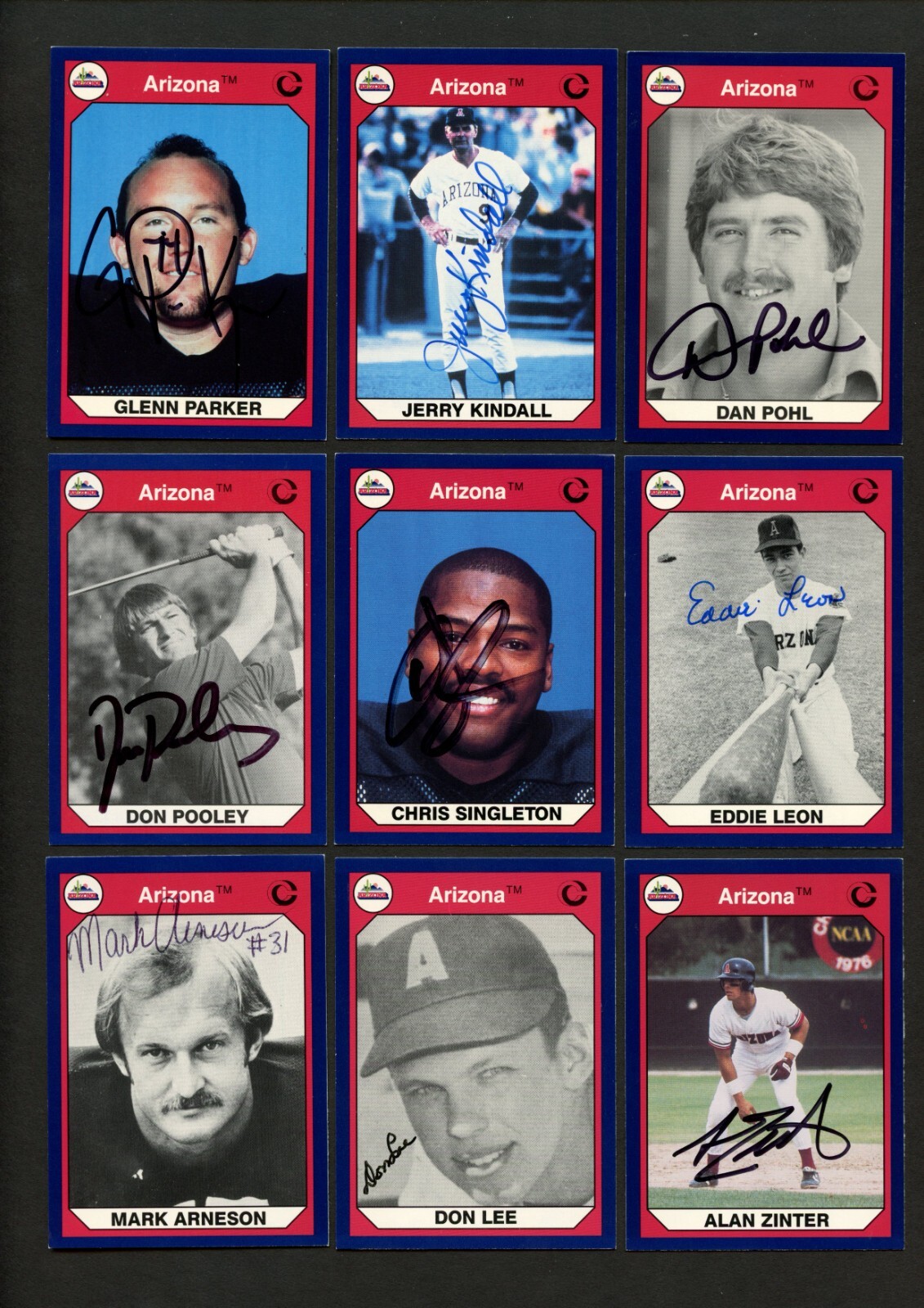 9 different signed autographed 1990 Arizona Collegiate Cards READ DESCRIPTION!