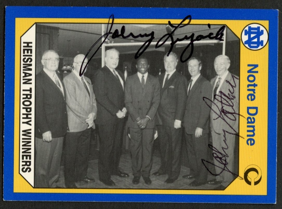 Johnny Lujack & Johnny Lattner signed autograph 1990 Notre Dame Collegiate Card