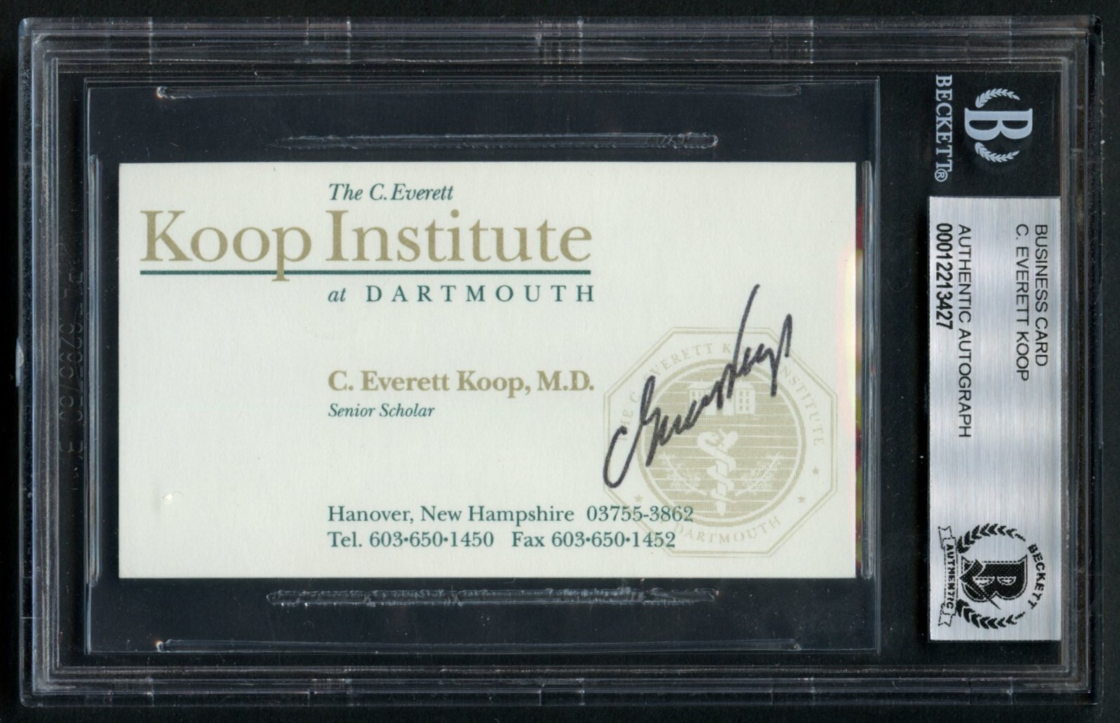 C. Everett Koop signed autograph auto Surgeon General Business Card BAS Slabbed