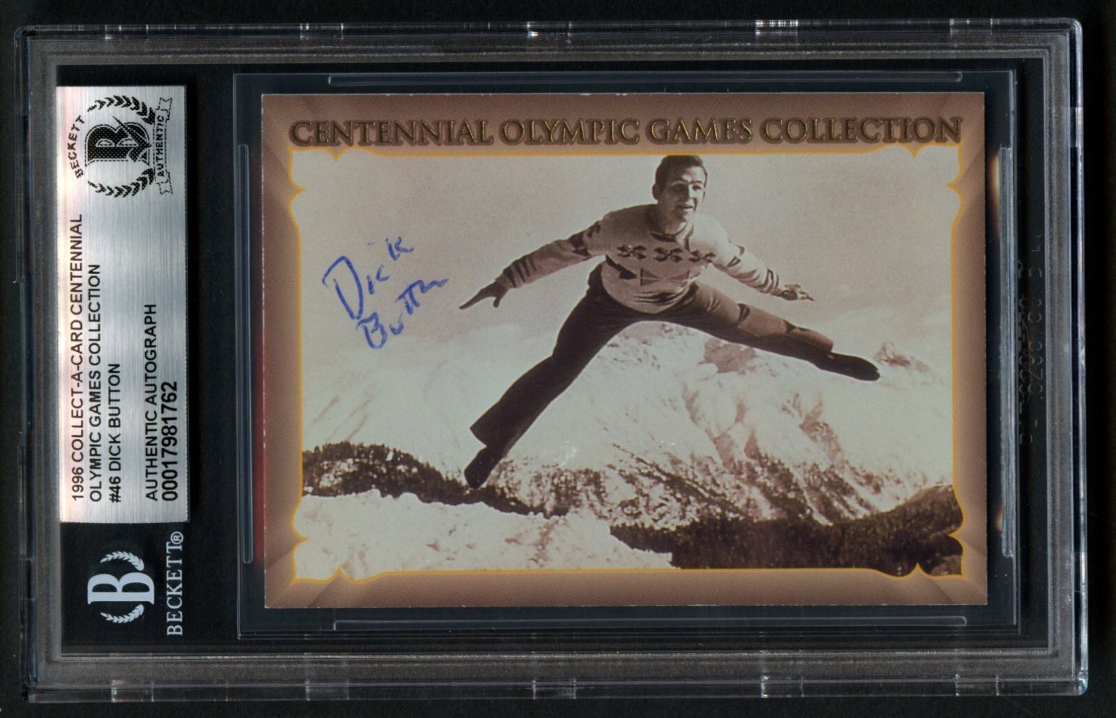 Dick Button #46 signed autograph 1996 Collect A Card Olympic Games BAS Slab
