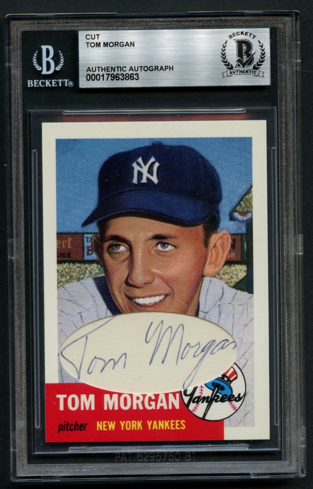 Tom Morgan d1987 signed auto Custom Cut 1991 Topps Archives 1953 Card BAS Slab