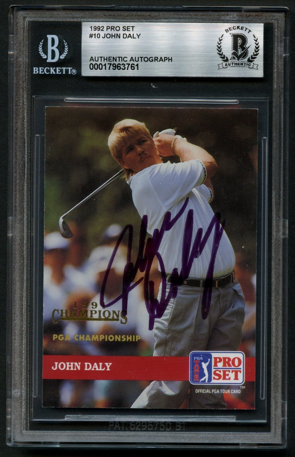 John Daly #10 signed autograph 1992 Pro Set Champions GOLD Stamp Card BAS Slab