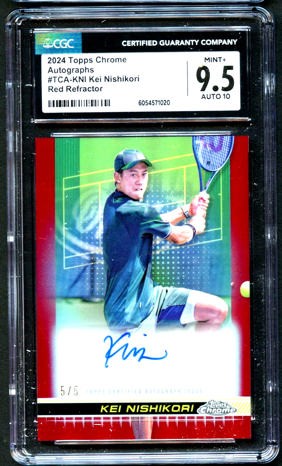 Kei Nishkori 2024 Topps Tennis Chrome Autographs Red Refractor 5/5 CGC 9.5