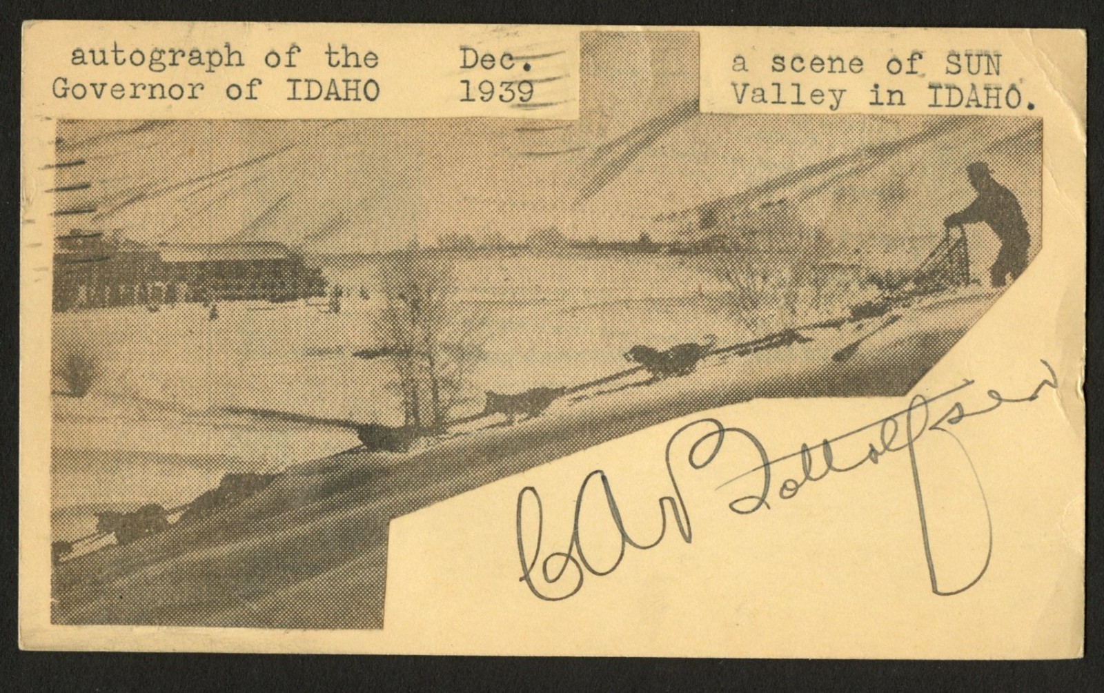 Clarence Alfred Bottolfsen d1964 signed autograph 17th Governor Idaho Post Card