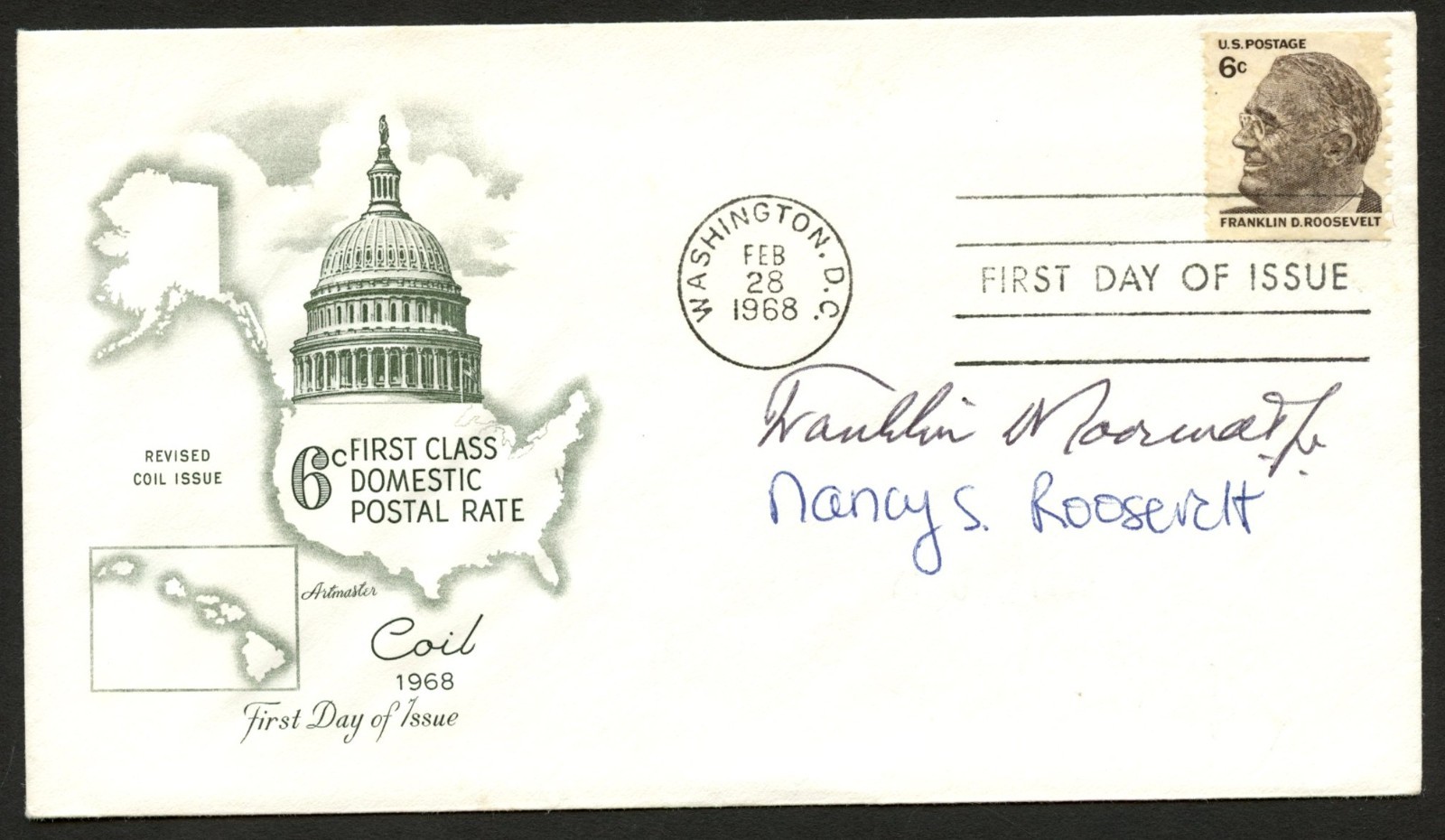 Nancy & Franklin Roosevelt Jr. signed autograph Daughter Father FDC Postal Cover