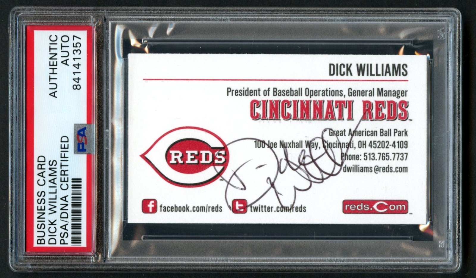 Dick Williams d2011 signed autograph Baseball Manager Business Card PSA