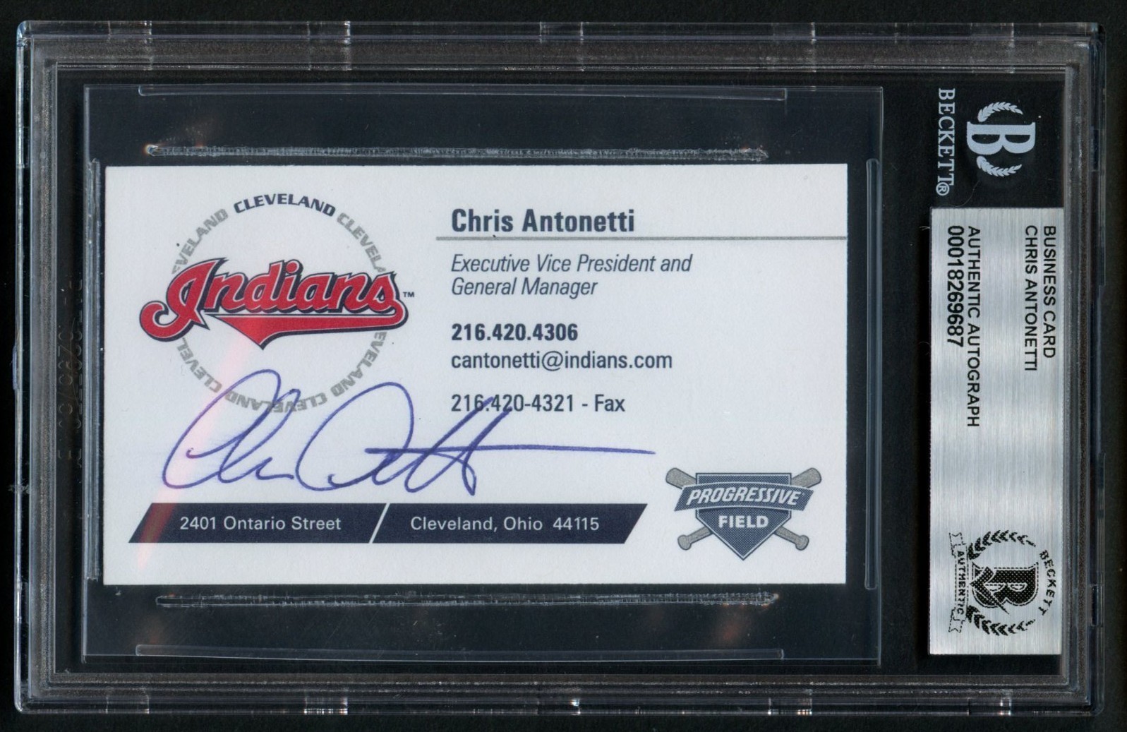 Chris Antonetti signed autograph GM Indians Baseball Business Card BAS Slabbed