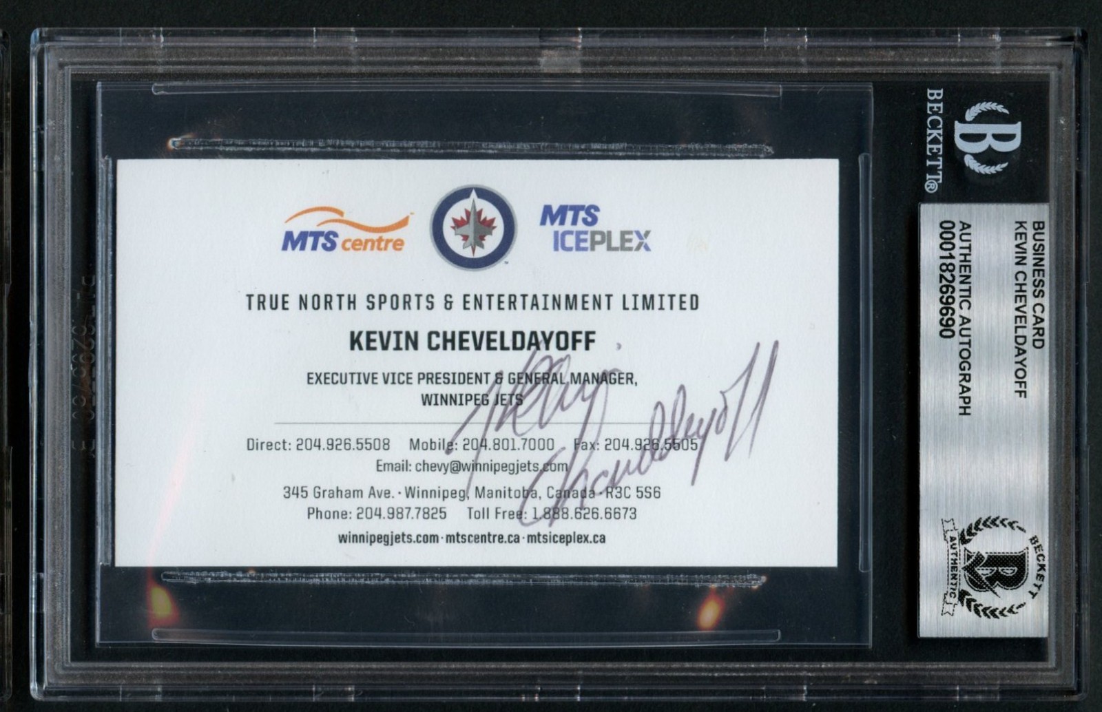 Kevin Cheveldayoff signed autograph Hockey Executive Winnipeg Jets Bus. Card BAS