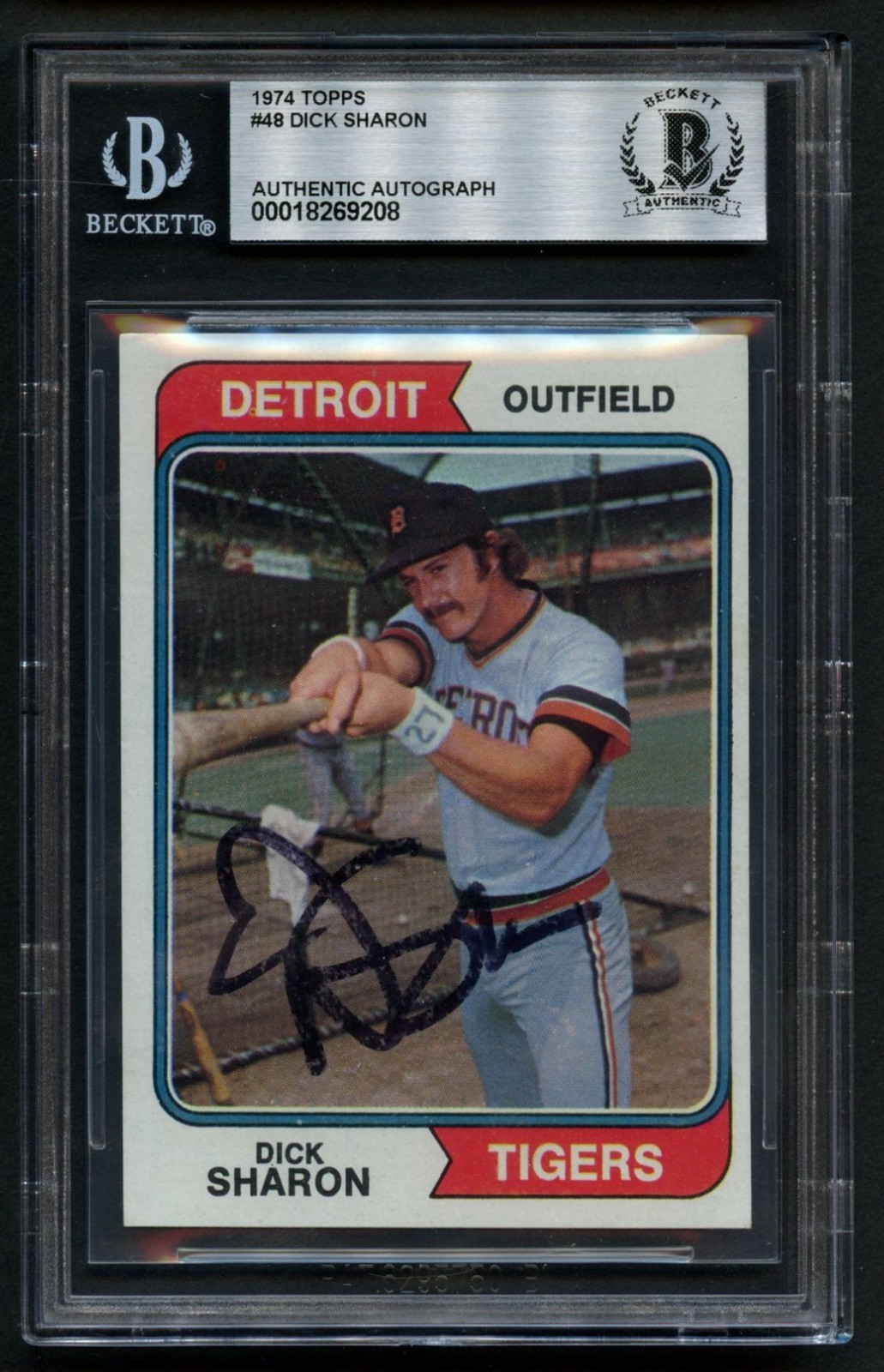 Dick Sharon #48 signed 1974 Topps Baseball Trading Card BAS Slabbed