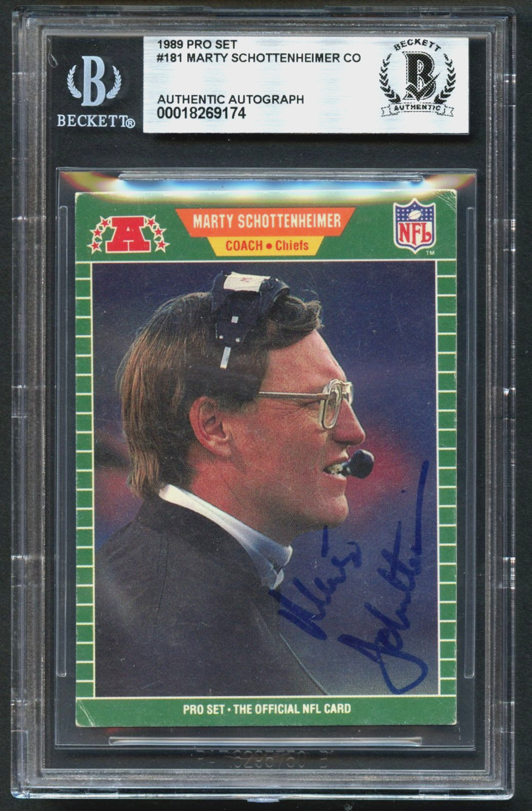 Marty Schottenheimer signed autograph 1989 Pro Set Football Trading Card BAS