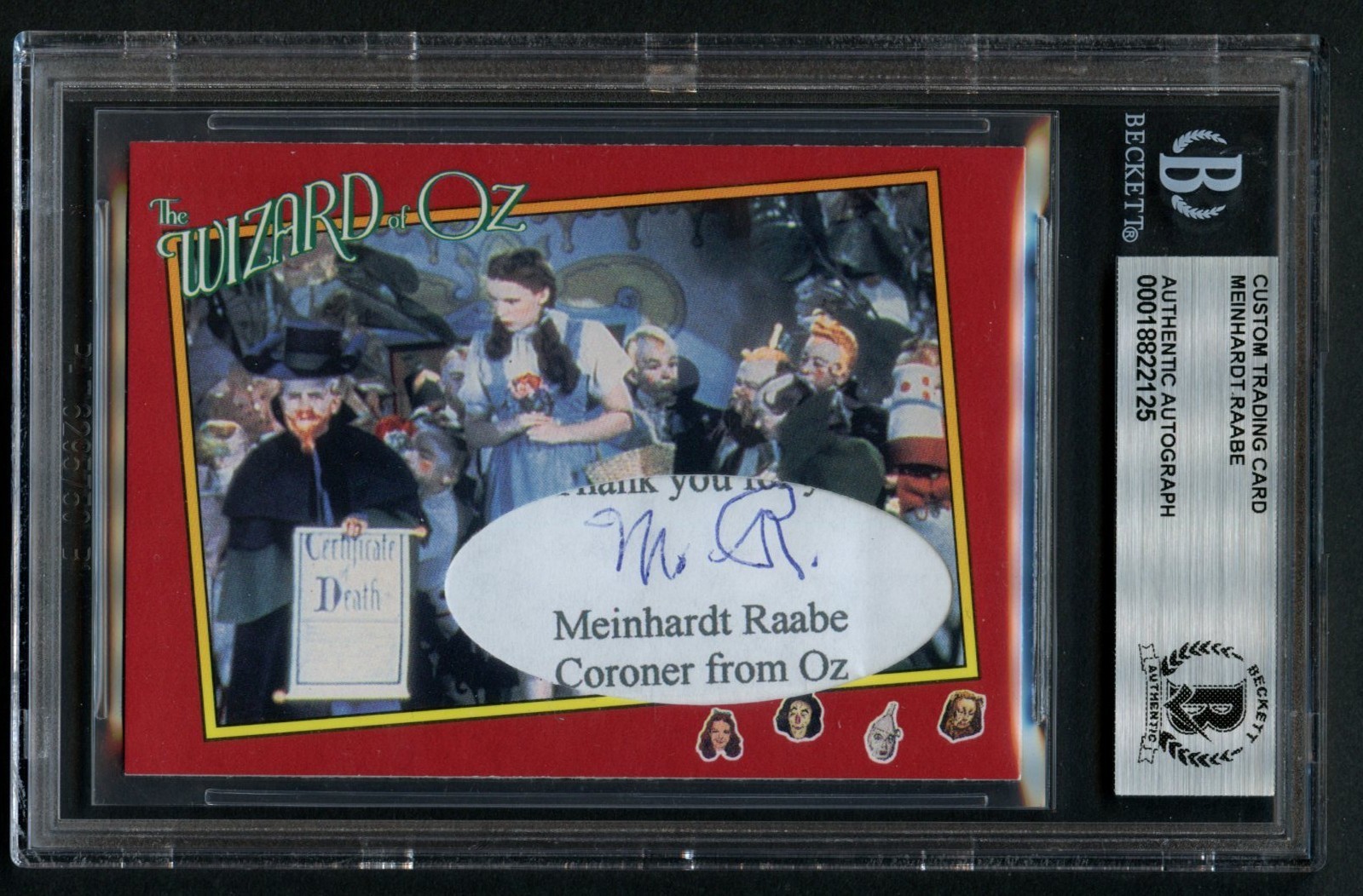 Meinhardt Raabe signed autograph Wizard of Oz Coroner Custom Cut Card BAS Slab
