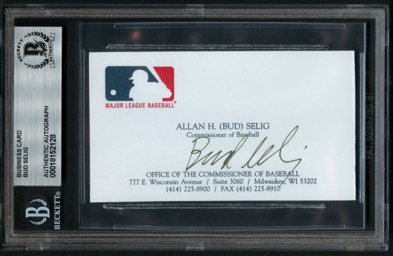 Bud Selig signed autograph American Baseball Executive Business Card BAS Slabbed