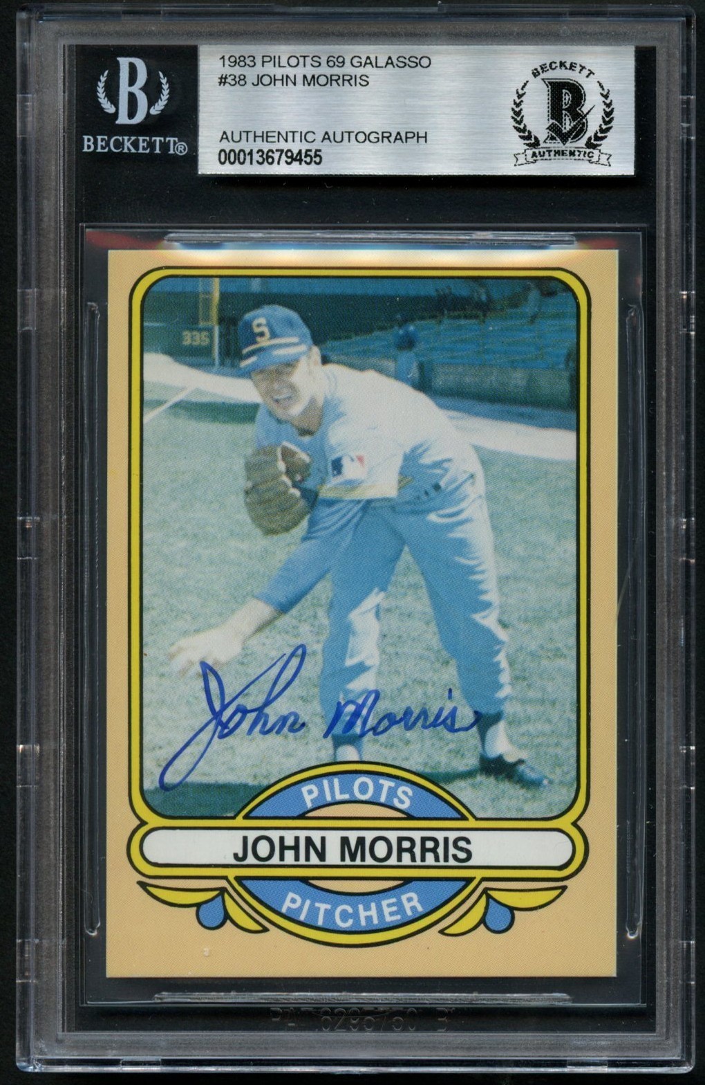 John Morris #38 signed autograph 1983 Galasso Card 1969 Pilots BAS Slabbed