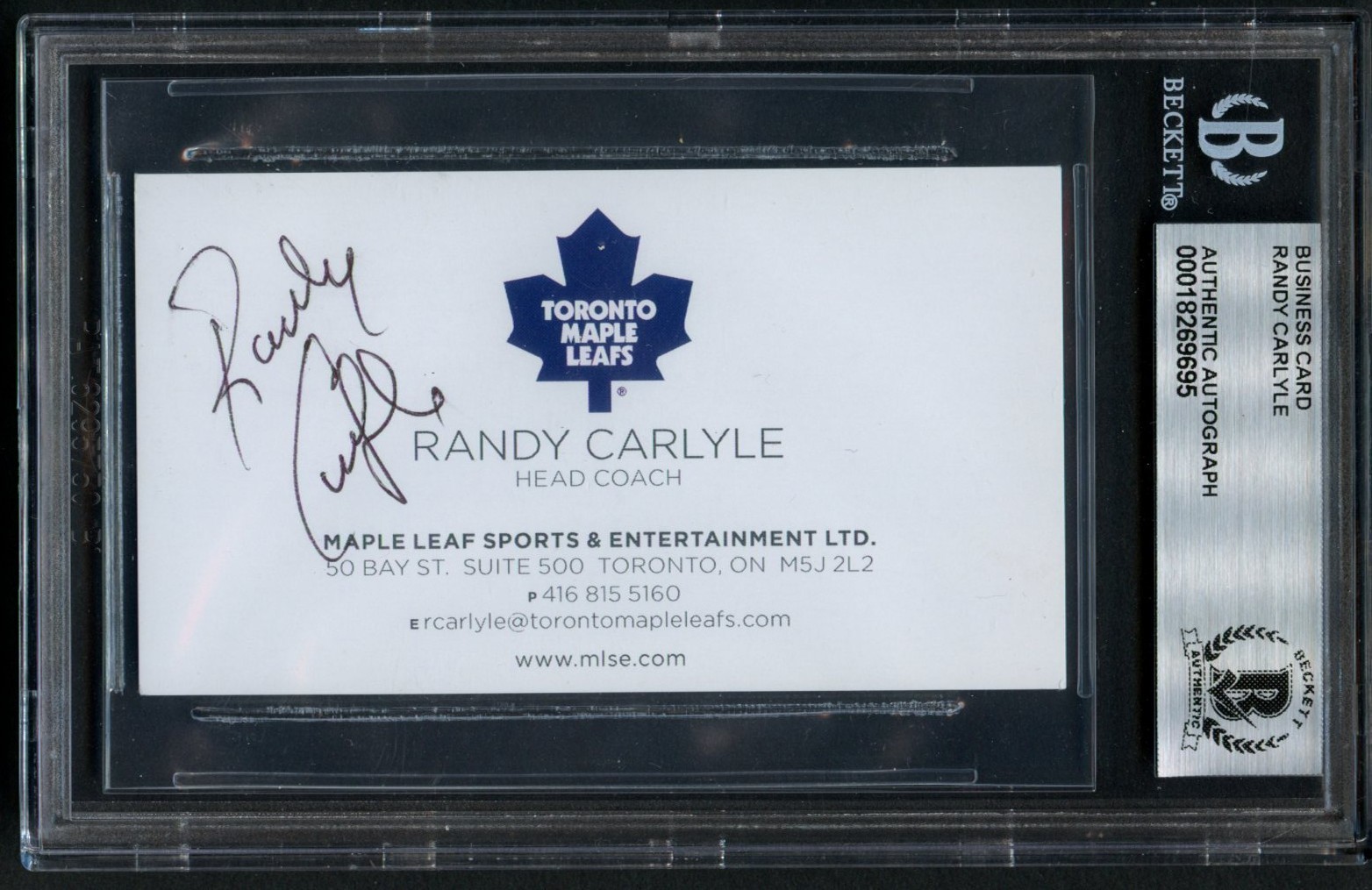 Randy Carlyle signed autograph Business Card Toronto Maple Leafs BAS Slabbed