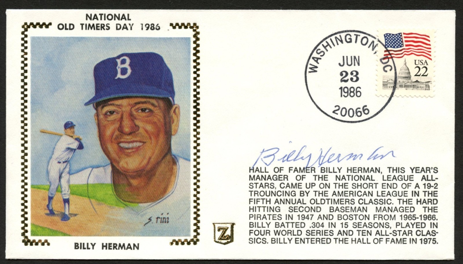 Billy Herman signed autograph FDC cover American Baseball Player MLB