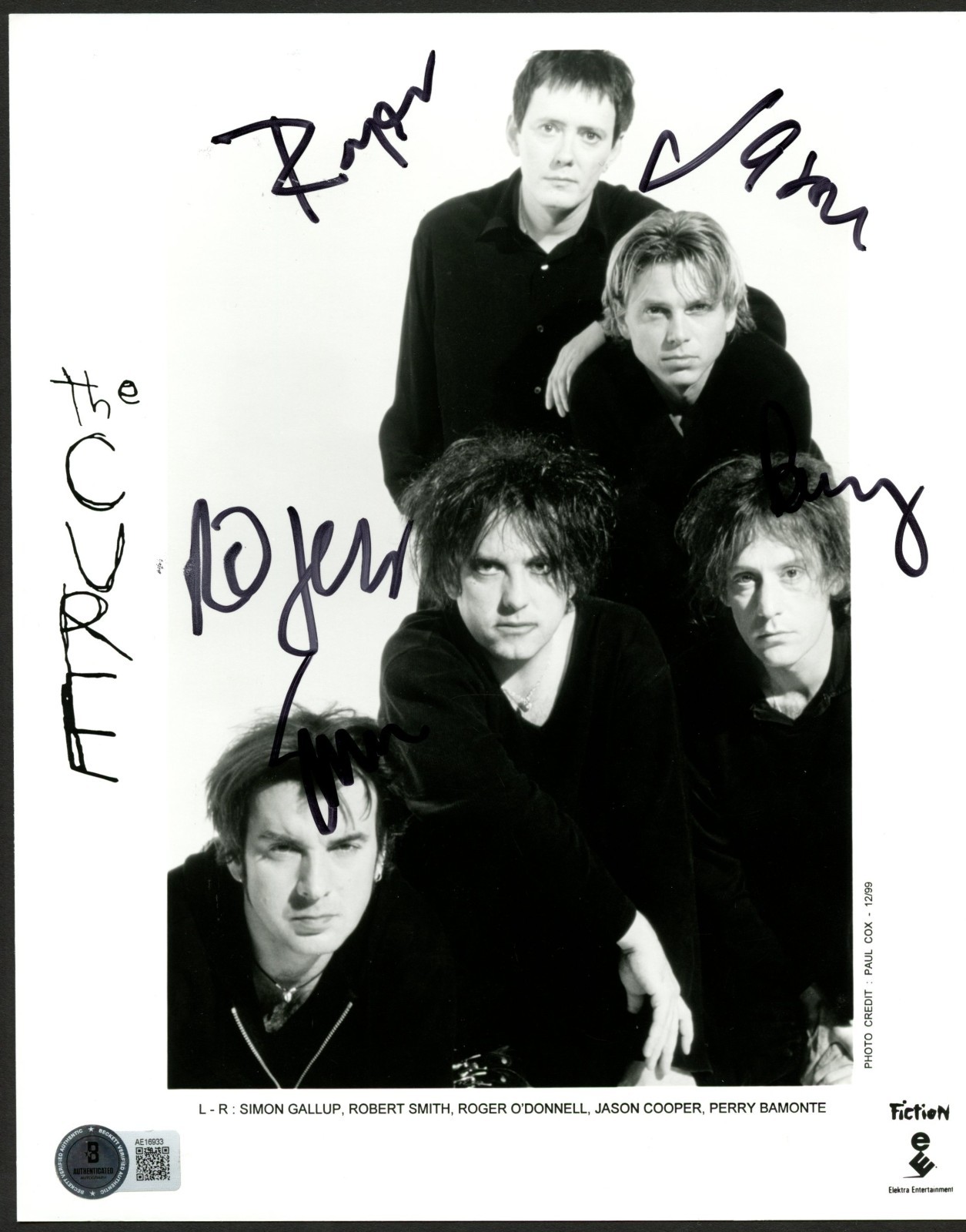 The Cure signed autograph 8x10 Photo Robert Smith, Perry Bamonte +3 BAS Letter