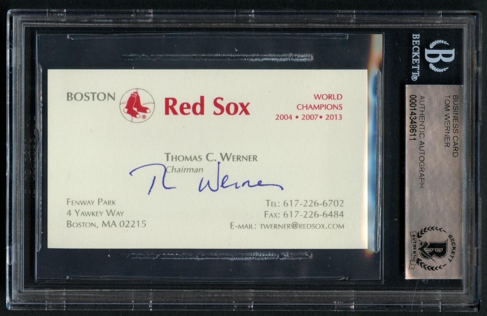Thomas Tom C Werner signed autograph Chairman Boston Red Sox Business Card BAS