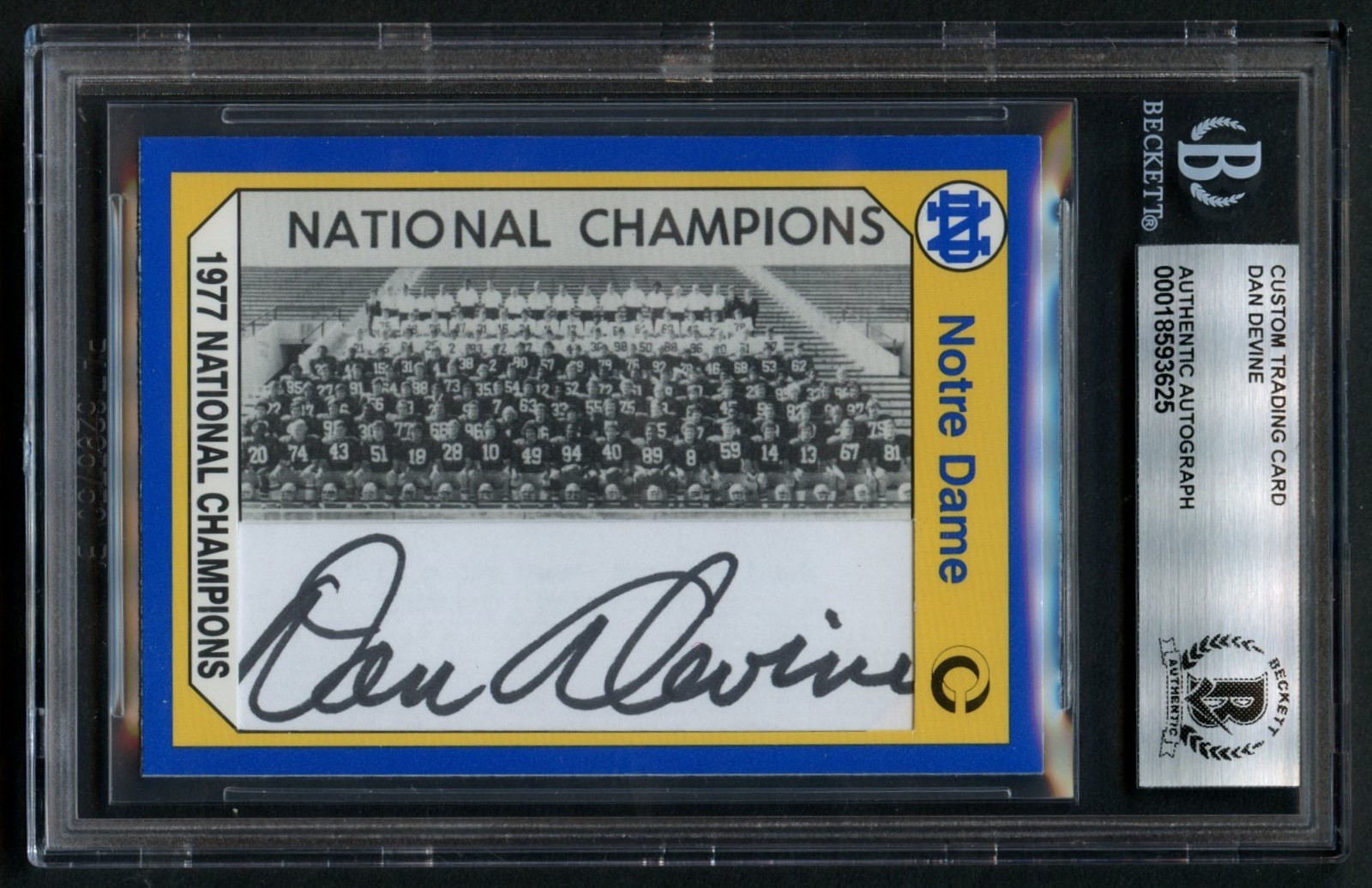 Dan Devine signed autograph Custom Cut Card Notre Dame Football Coach BAS Slab