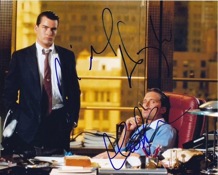 MICHAEL DOUGLAS AND CHARLIE SHEEN SIGNED 8×10 WALL STREET NEVER SLEEPS PHOTO COLLECTIBLE MEMORABILIA