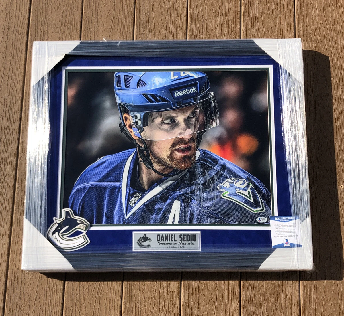 Daniel Sedin Signed Vancouver Canucks 22x26 Framed Canvas Beckett COA