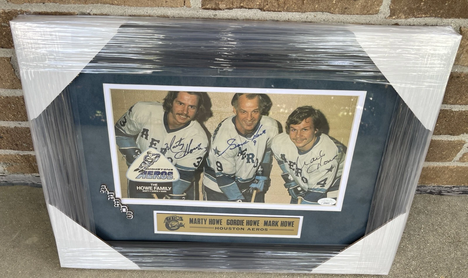 Gordie Howe Family Mark + Marty Signed Houston Aeros Framed Poster Photo JSA COA