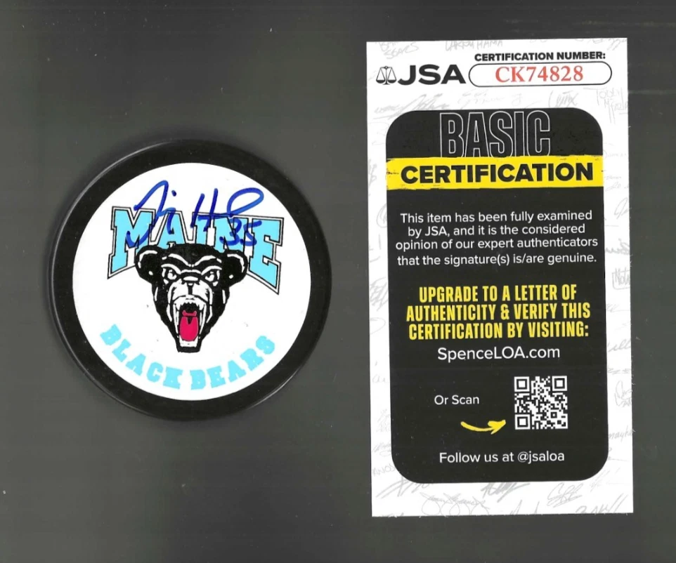 Jimmy Howard Signed Maine Black Bears Souvenir Puck Detroit Red Wings JSA COA