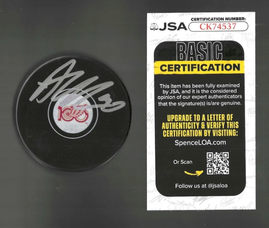 Alex DeBrincat Signed Detroit Red Wings Centennial 100th Puck JSA COA