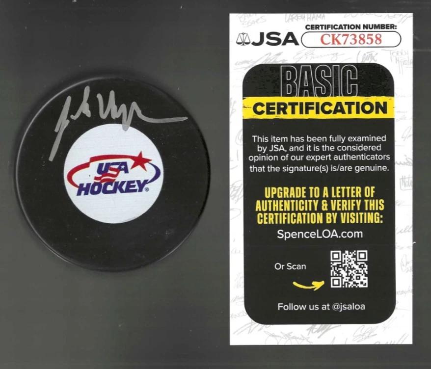 John Hynes Signed USA Hockey Puck Minnesota Wild JSA COA 2026 Olympics