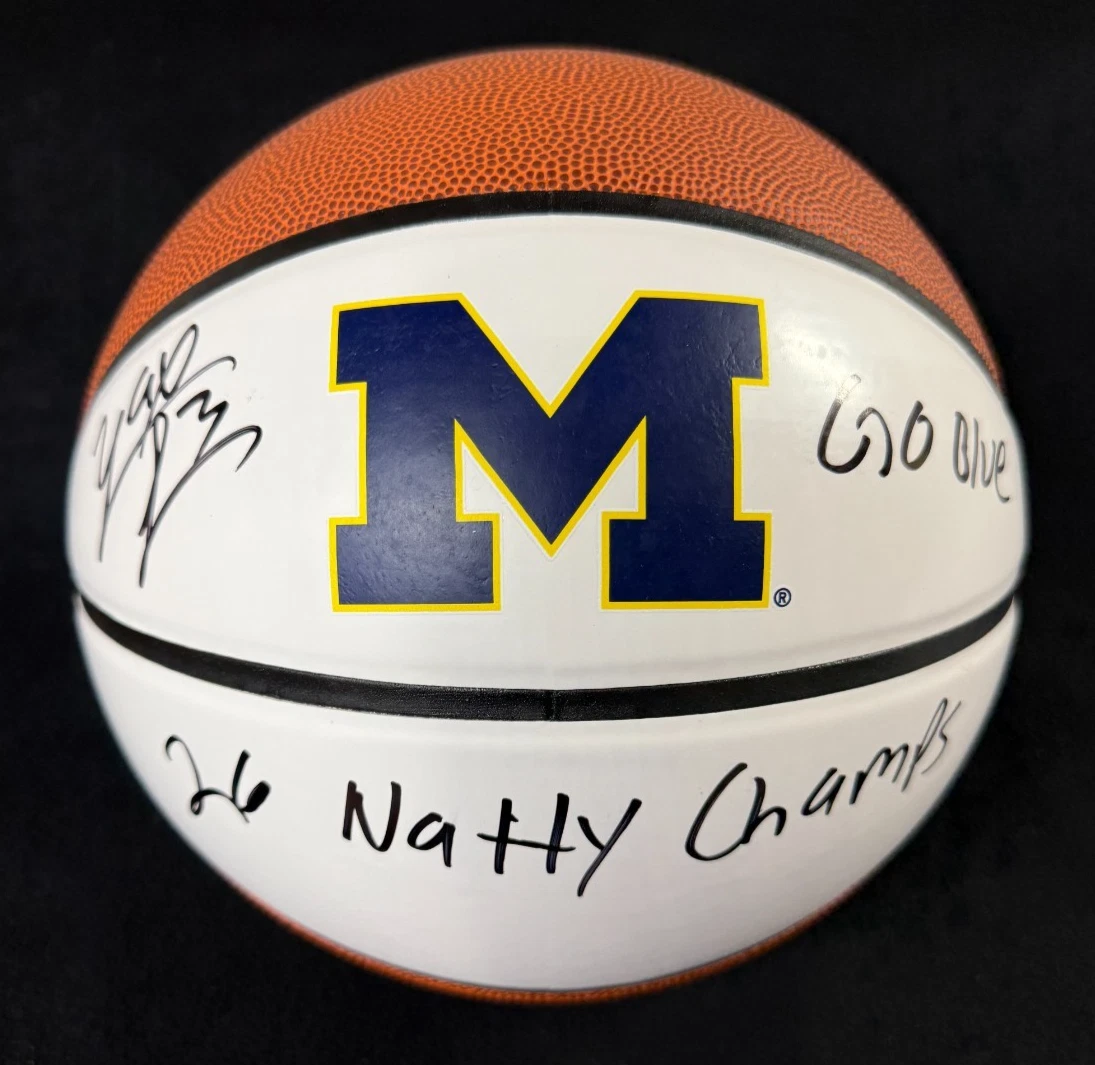 Yaxel Lendeborg Signed Multi-Inscribed Michigan Wolverines M Logo Basketball JSA
