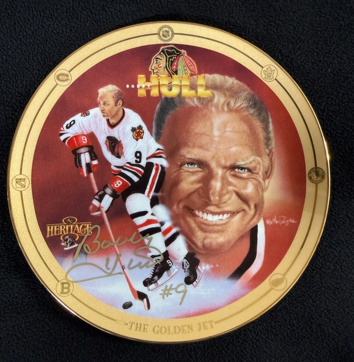Bobby Hull Signed Chicago Blackhawks Heritage Vintage Plate Beckett COA
